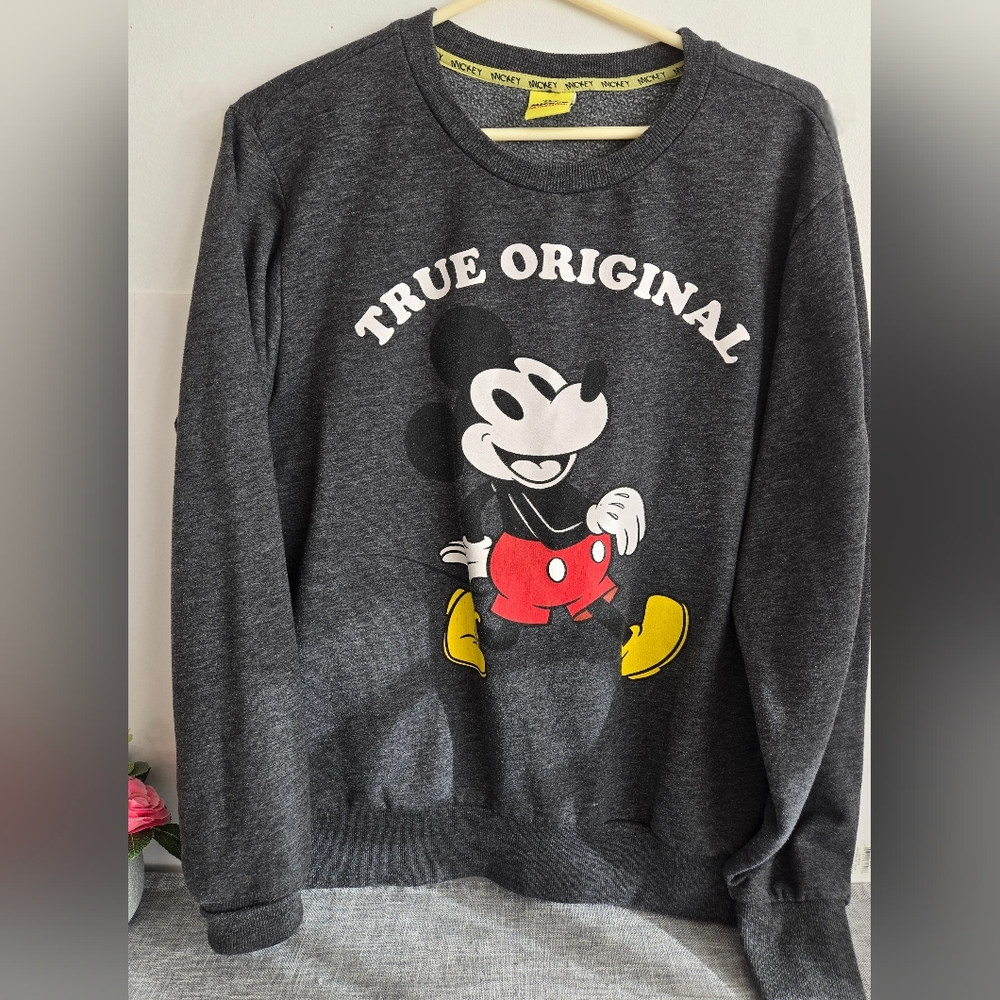 Vintage Disney Mickey Mouse Sweatshirt, True Original Charcoal Grey, Size S